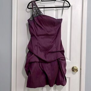 Vintage Jessica McClintock Deep Purple One Shoulder Beaded Taffeta Prom Dress
